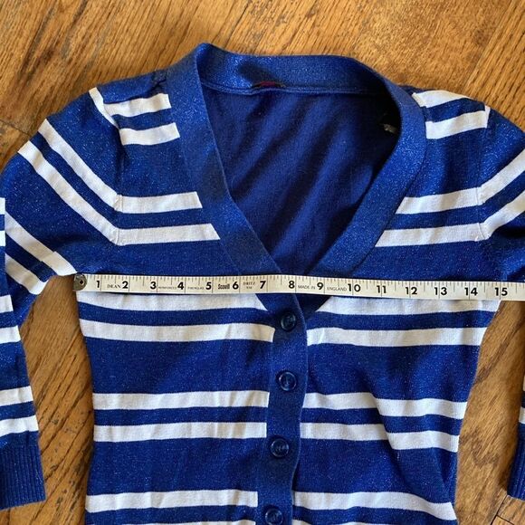 Bebe V-Neck Striped Three Quarter Button Up Three Quarter Sleeve Sweater S - Picture 7 of 10